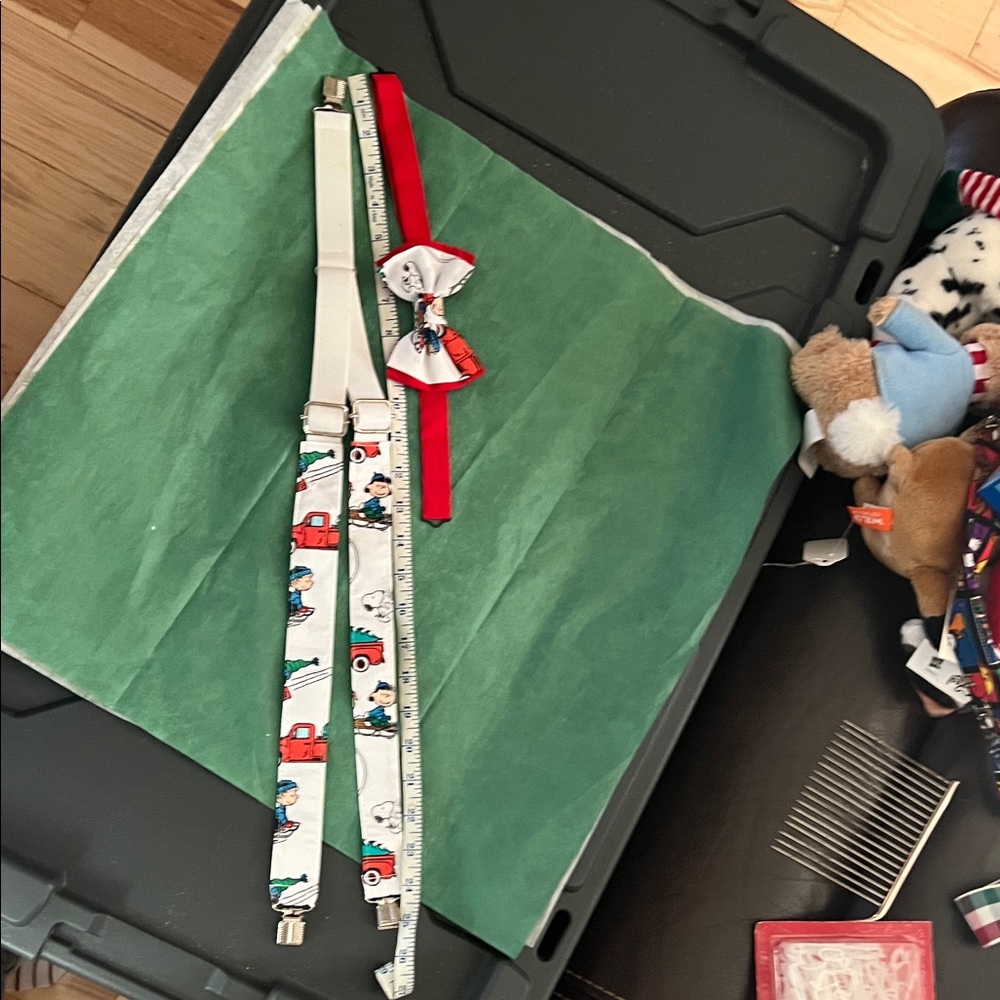 Kids Fun Cartoon Suspenders and Bow Tie Set - White and Red